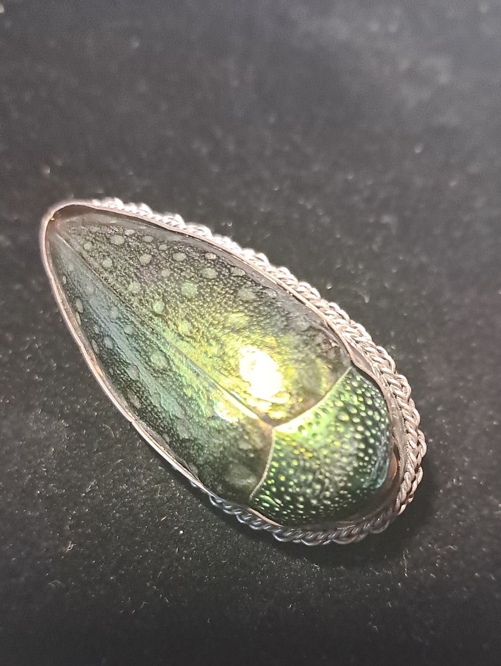 Antique Scarab In Silver Brooch